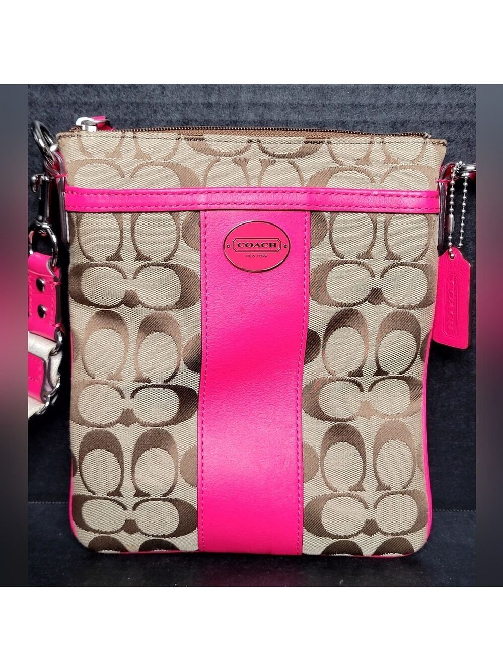 Coach Signature Crossbody Bag in Pink and Tan